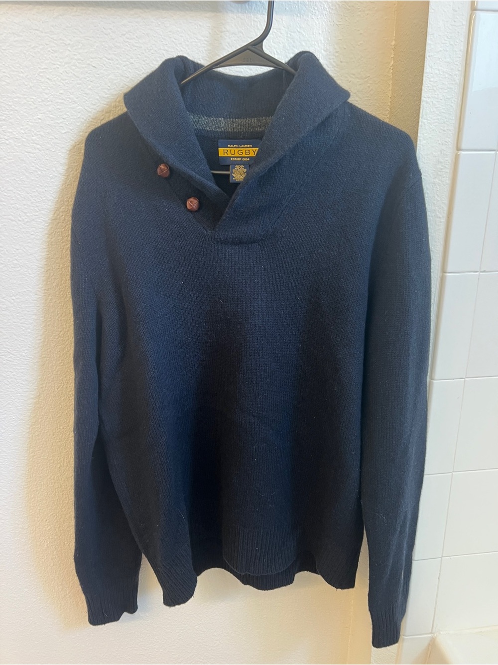 Rugby Ralph Lauren Navy Shawl Collar Men's Sweater Large Rare